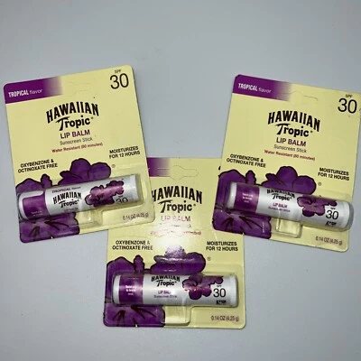 3X Bálsamo Labial Tropical Hawaiano FPS 30 Sabor Tropical Lote de 3 NUEVO SELLADO Exp 11/23 Foto 1 de 4