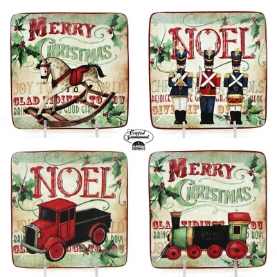 NUEVO Juego de 4 platos cuadrados Noel Susan Winget Certificados JUGUETES DE NAVIDAD Intl Foto 1 de 4