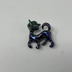 1960's Vintage  Iridescent Black Siamese Cat Green Eyed Cat Fashion Brooch - Picture 1 of 5