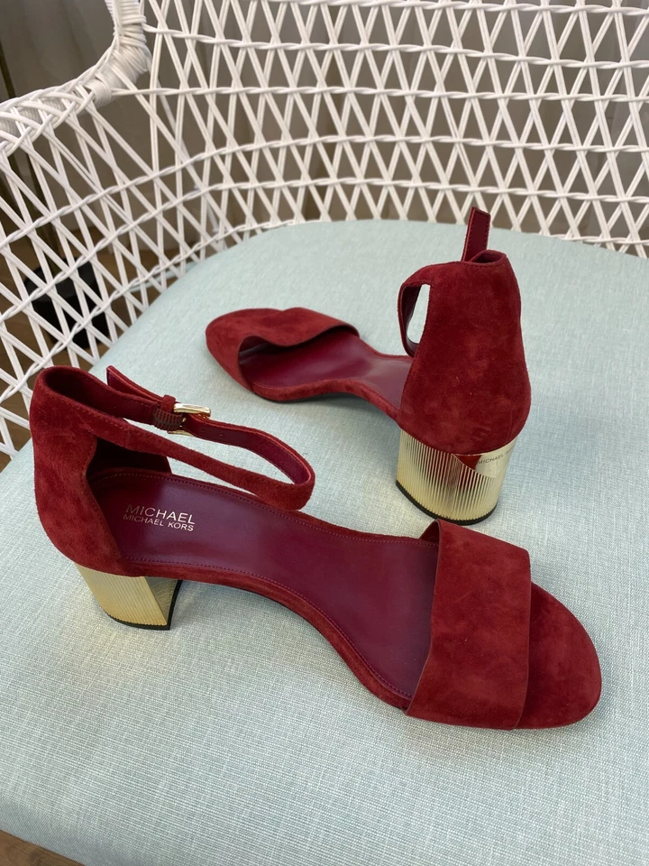 Michael Kors 10 Borgoña Gamuza Tacón Metálico Puntera Abierta Sin Caja Nuevo Foto 1 de 1