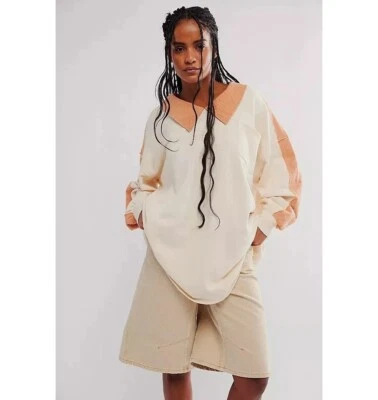 Free People Madeleine толстовка пуловер верхний в полоску большого размера хлопок M 271302 - Изображение 1 из 4