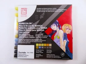 Kurecolor Zig Cartoonist Markers 12 Fine & Brush For Manga Hair Muted Tones New - Picture 1 of 12