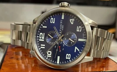 Cavadini 50mm Herrenuhr Fliegeruhr Kalender Edelstahl marineblau CV-1003 - Bild 1 von 4