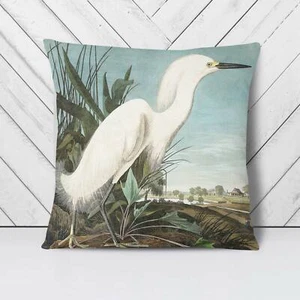 Plump Cushion Snowy Heron Flowers Bird John James Audubon Scatter Throw Pillow - Picture 1 of 12