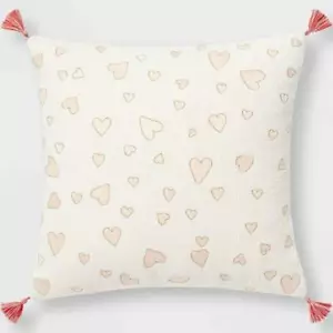 Embroidered Mini Heart Square Throw Pillow Valentine's Day Home Decor 18X18 - Picture 1 of 3