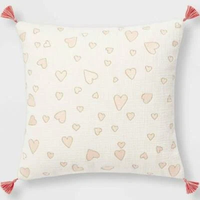 Embroidered Mini Heart Square Throw Pillow Valentine's Day Home Decor 18X18 - Image 1 of 3