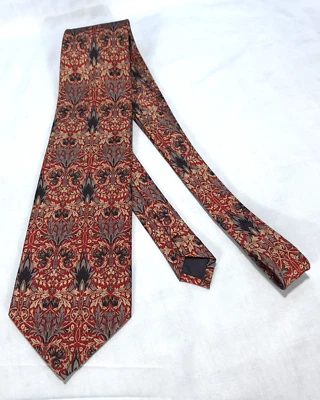 Corbata Museo de Bellas Artes Boston 100 % seda roja gris negra estampado floral 3 7/8" Foto 1 de 4