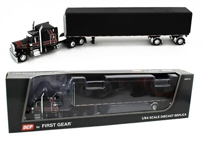 DCP 1:64 *BLACK & RED* Peterbilt 359 63" Mid-roof & Utility ROLL TARP TRAILER - Image 1 of 4