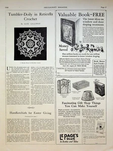 1928 Le Page's Glue Window Drapes & Reticella Crochet Vintage 20s Print Ads - Picture 1 of 4