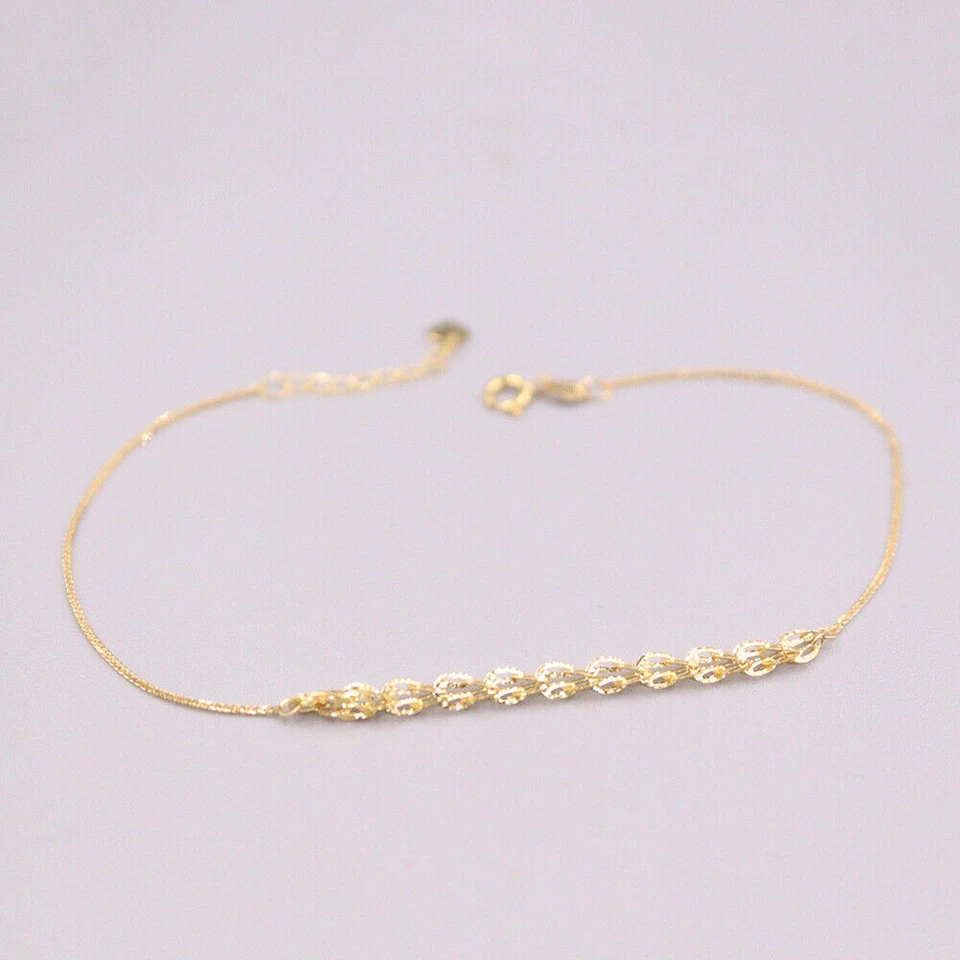 Pure 18K Yellow Gold Phoenix Feather Wheat Chain Bracelet 0.5-0.7g 7.48"L 2.5mmW - Image 1 of 4