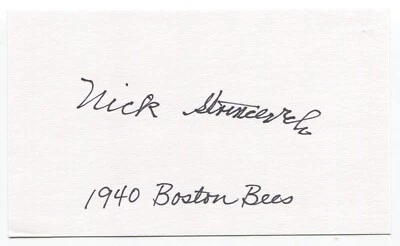 Nick Strincevich Signed 3x5 Index Card Autographed Baseball 1940 Boston Bees - Image 1 of 2