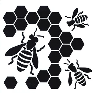 Pochoir abeille alvéoles 15x15cm réutilisable. Stencil bee behive cells reusable - Picture 1 of 1