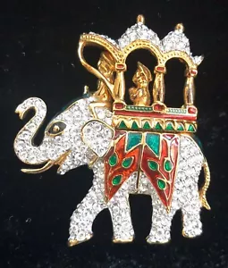 Kenneth Jay Lane KJL Brooch Pin PAVE Jaipur Elephant Animal Crystal Vintage - Picture 1 of 12