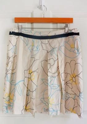 BETH BOWLEY Talla 10 Grande Floral Bordado Plisado Forrado Falda Blanca Usada en Excelente Condición Foto 1 de 4