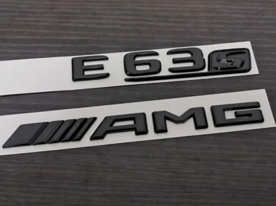 Mercedes-Benz E63S AMG Logo Trunk Rear Emblem Badge Set Gloss Black - Image 1 of 2