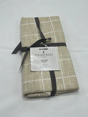 Fieldcrest Luxury 20” X 20” Windowpane Print  Beige Linen Dinner Napkin Set of 4 - Image 1 of 3
