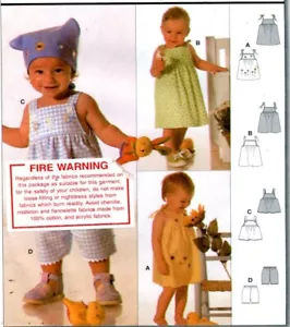 Uncut pattern Baby Toddler Girls Shoulder Button Tie Dress Top Pants 3-18 months - Picture 1 of 2