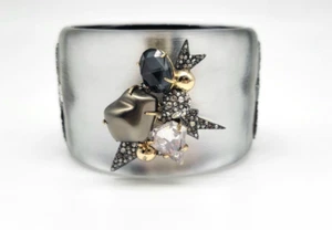 Alexis Bittar Silver Lucite Hinged Bangle Baroque Pearl Swarovski Crystal Gold - Picture 1 of 13