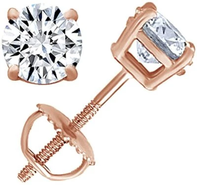 Natural Diamond Stud Earrings Popular Plus Screw Back 14K Gold Plated Sterling - Image 1 of 4