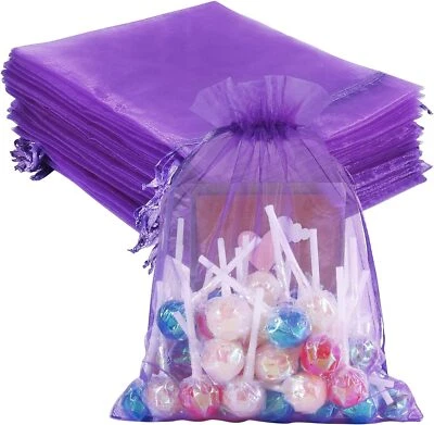  100 Piezas Bolsas de Organza 6 X 9 Pulgadas, Púrpura Grande Malla Regalo Cordón  Foto 1 de 4