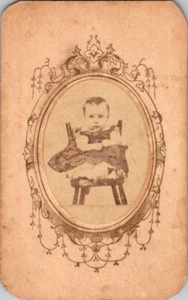 Sweet Little Girl, Pretty Plaid Dress, c1860s, CDV, Decorative Outline, #2730 - Picture 1 of 2