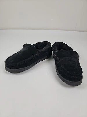 Lamo Women’s Size 9 US Harrison Moc Slippers Black Suede Black Faux Fur Lining  — 第 1/4 张图片