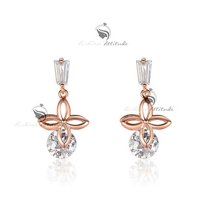 18k white yellow rose gold made with SWAROVSKI crystal stud earrings 925 silver Foto 1 de 4
