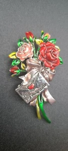Vintage Valentinstag Blumenstrauß Brosche Anstecknadel - Bild 1 von 5