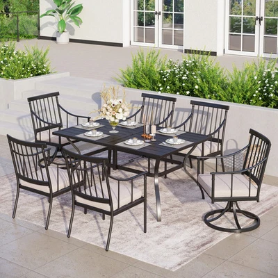Juego de comedor de patio de 7 piezas MAISON ARTS mesa rectangular de acero y Foto 1 de 4