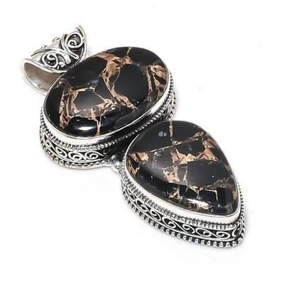 Copper Black Tourmaline Gemstones Handmade 925 Steling Silver Pendant Jewelry - Image 1 of 4