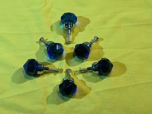 Six (6) Small 1 .5"wide Dark Blue Solid Crystal Glass Drawer Pulls Six (6) Ho35d - Picture 1 of 24