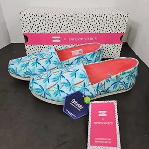 Toms Alpargata Damen-Druck weich blau Papierquelle Palmen Größe 10 neu mit Etikett - Bild 1 von 10