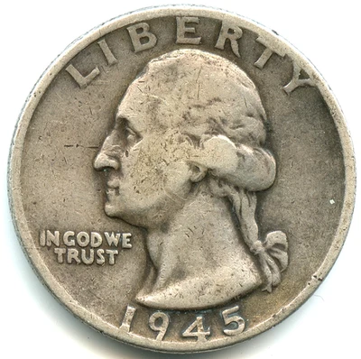 Quarto di dollaro USA argento Washington 1945 n. 7386 - Immagine 1 di 2