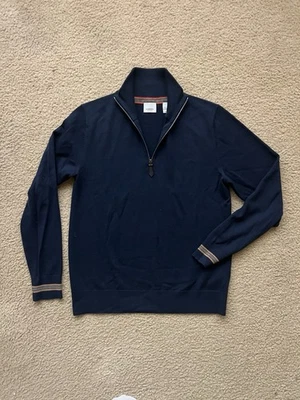 Suéter Pullover Burberry Brit Azul Marino 1/4 Cremallera Logo 100% Algodón Perú Talla Mediana Foto 1 de 3
