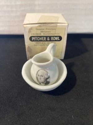 Vtg Shackman Mini George Washington Porcelain Pitcher & Bowl Replica of Original - Image 1 of 4