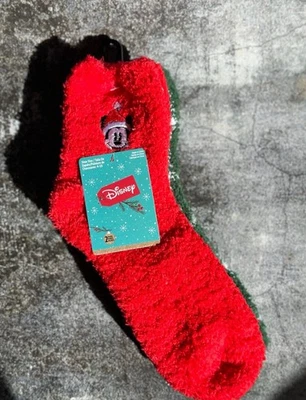 Disney Рождественский носок 2 упаковки размер 4-10 Микки Маус красный / зеленый - Изображение 1 из 3