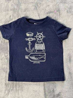 Camiseta Janie and Jack azul marinho barco náutico bom estado 6-12 meses - Imagem 1 de 4