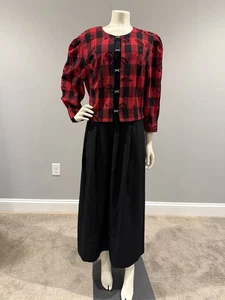 Vestido Vintage Miss Dorby Talla 14W Buffalo Cuadros con Estampado Floral Rojo y Negro - Imagen 1 de 8