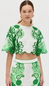 NWT FARM RIO COLOR FESTIVAL GREEN LINEN BLOUSE SIZE SMALL - Picture 1 of 9