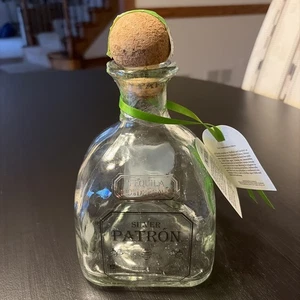 PATRON Silver Tequila Empty Glass Bottle 750 mL W/Cork Stopper Apothecary Mexico - Picture 1 of 6