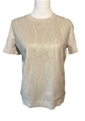 Etcetera Beige Short Sleeve Sequined Sweater Women's Size S — 第 1/4 张图片
