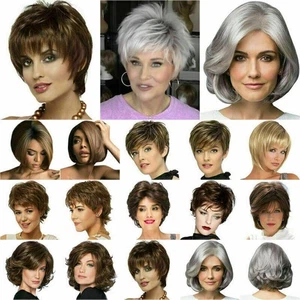 Women' Natural Short Straight/Wavy/Curly Full Wigs Pixie Cut BOB Hair Wig Daily - Picture 1 of 50