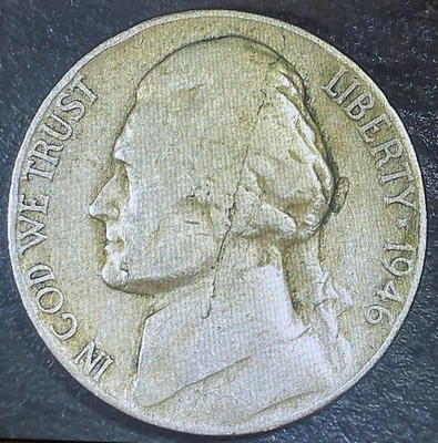 1946 Jefferson Nickel FS-801 + Rim/Rim Die Cracks W/retained Cud. Rare! Cool!!! - Image 1 of 4