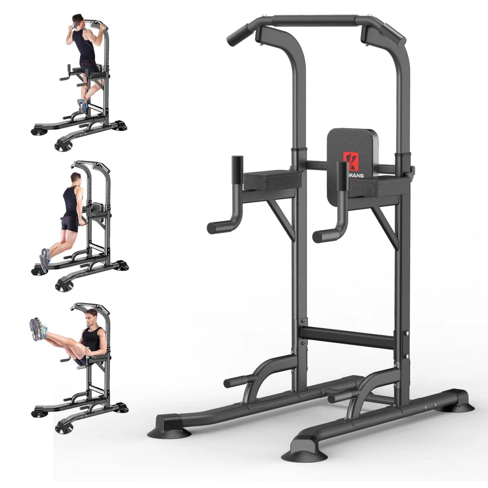 Power Tower Adjustable Height Pull Up Dip Station Multi-Function Home Strengt...