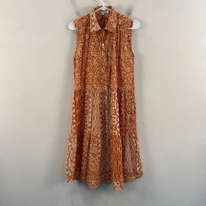 Love Kyla Womens XS Tank Dress Midi Orange White Cotton Button Sleeveless Tiered - Picture 1 of 15