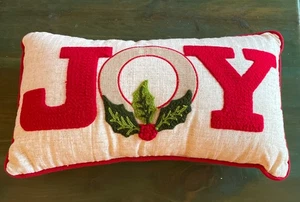 JOY Holiday Appliqué Lumbar Pillow Christmas Holiday 17” x 9” Red Green White - Picture 1 of 5