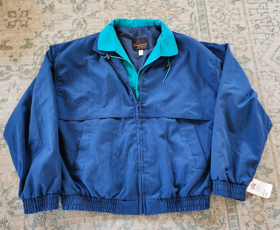NUEVO CON ETIQUETAS Chaqueta De Colección Años 80 Crown Royal California Imperial Azul Teal Cremallera XL Hecha en EE. UU. Foto 1 de 4