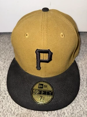 New Era 59Fifty Men's Baseball Hat Pittsburgh Pirates Tan Black Fitted Cap 7 3/8 - Image 1 of 4