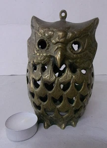 Vintage Messing Eule Uhu Windlicht Teelicht Brass Lantern Owl Höhe 14 cm - Bild 1 von 8