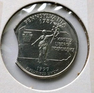 1999 Pennsylvania Statehood Quarter With Curved Clip Mint Error Coin - Picture 1 of 2
